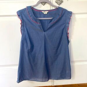 Boden sleeveless top. Size 14. Lightweight, with ruffle details.